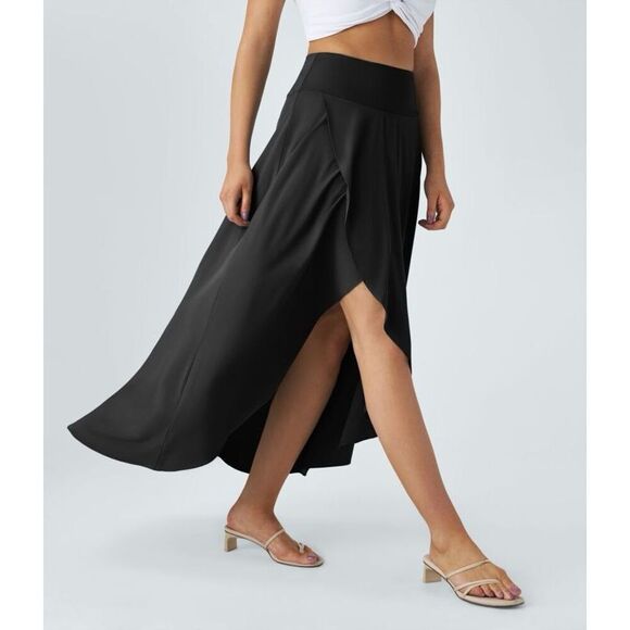 NEW Halara Breezeful High Low Ruffle Flowy Casual Skort Black Maxi Skirt Size XL - Picture 3 of 9